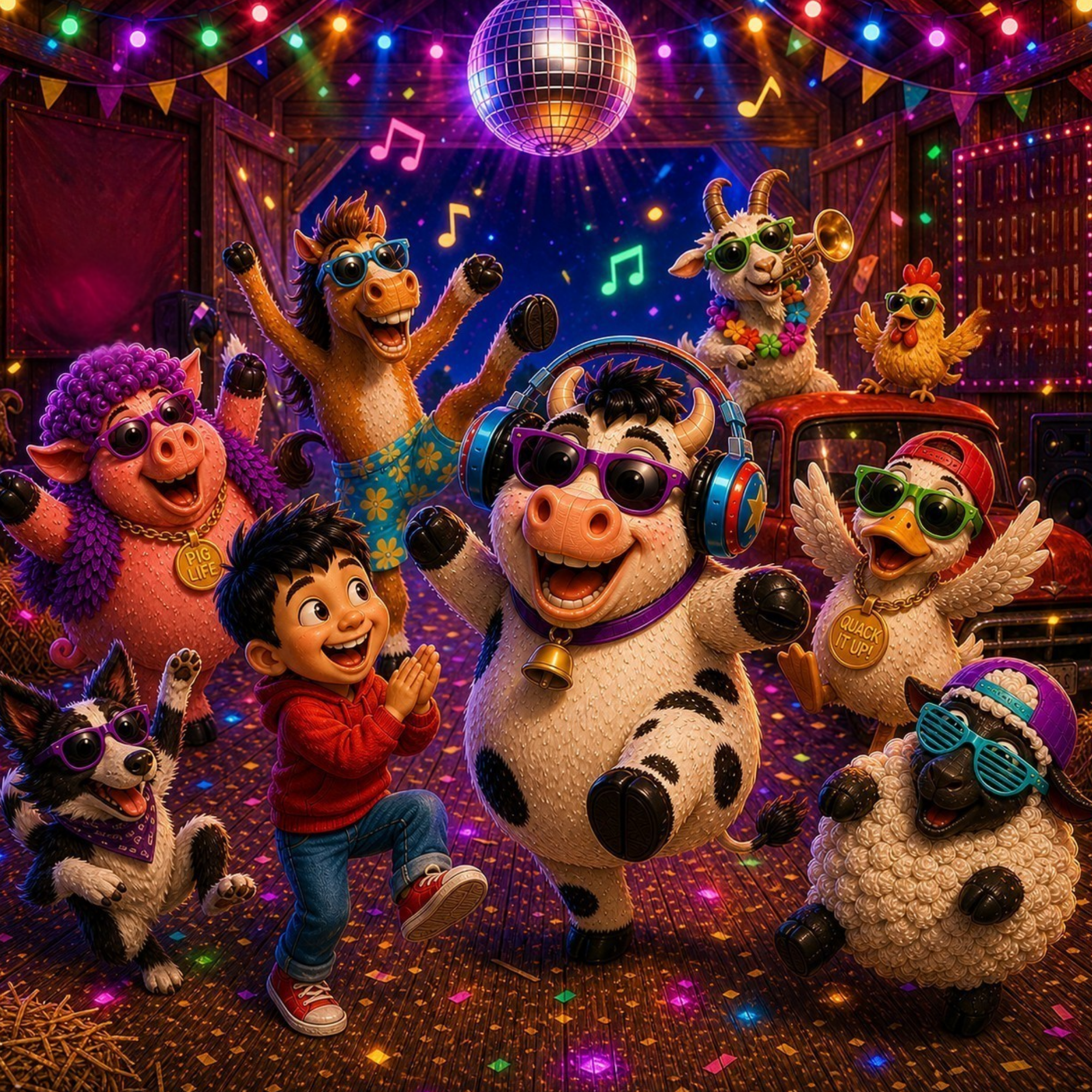 The full barnyard dance party from the book